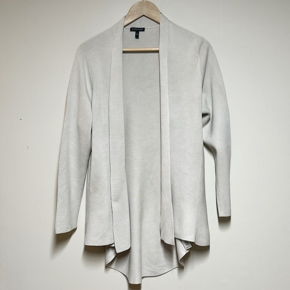 EILEEN FISHER  BONE  SILK & ORGANIC COTTON INTERLOCK OVAL BACK JACKET - Picture 1 of 6